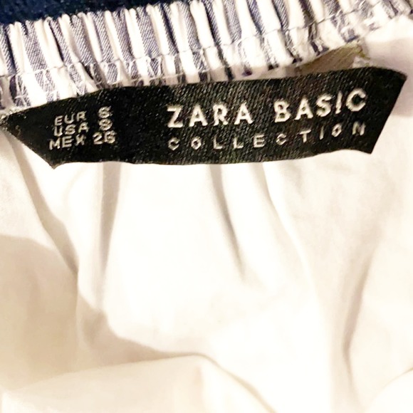 Zara Striped Blue White Off the Shoulder Crop Top Flutter Sleeve Size Small - Picture 6 of 7
